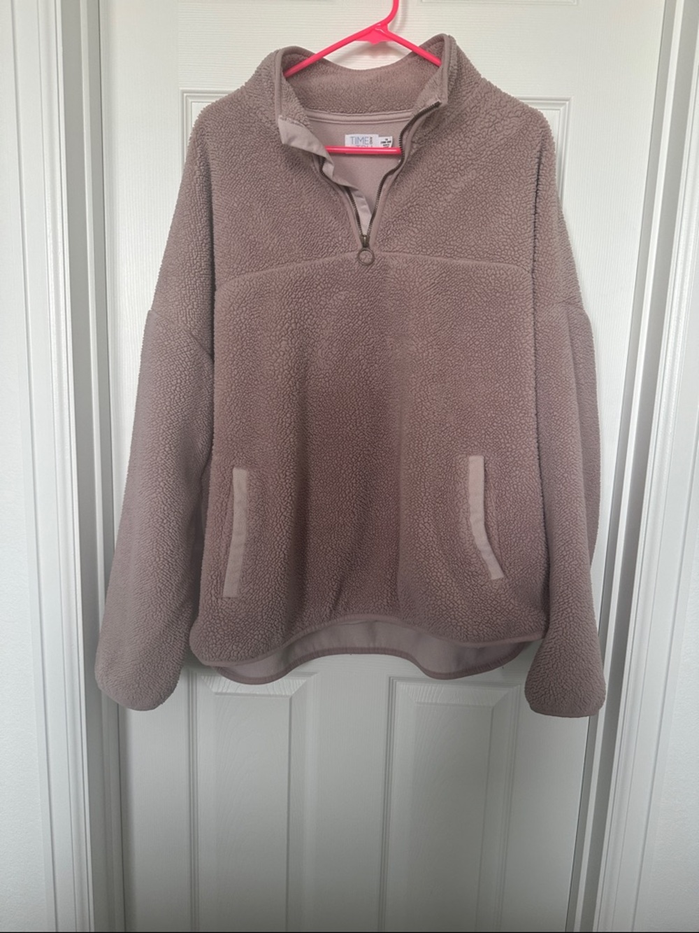 Time & Tru Plush Quarter-Zip Sherpa Pullover - Blush